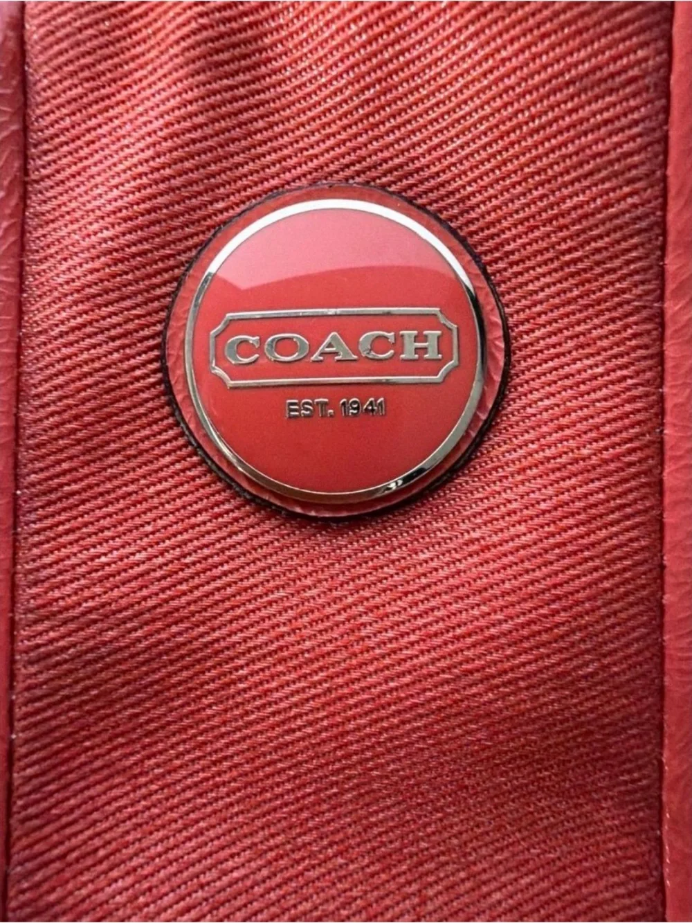 Coach Khaki Signature Shoulder Bag with Coral Trim